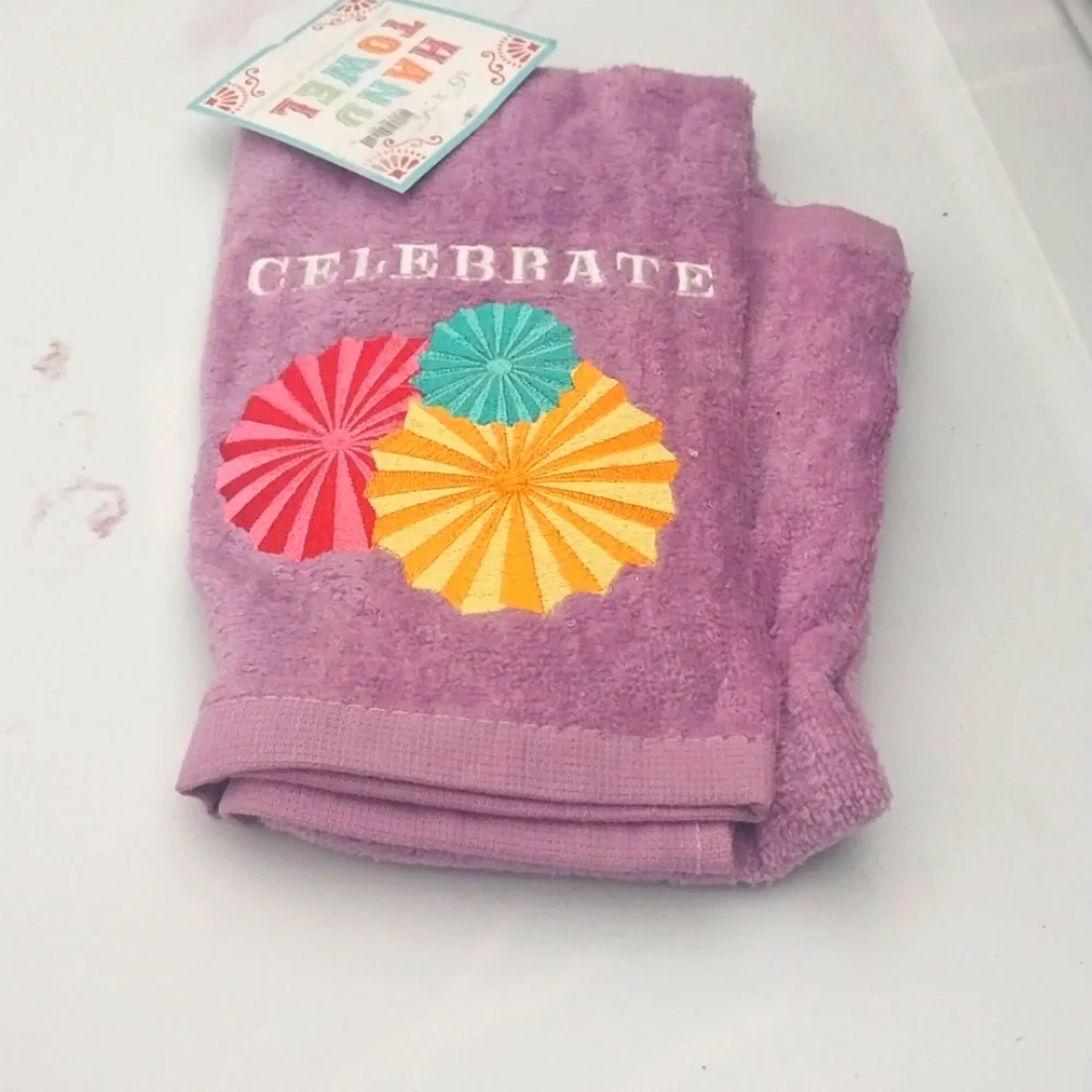 Purple Hand Towel with Colorful Umbrella Design